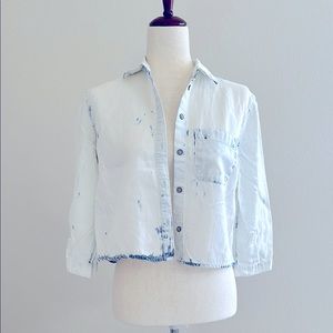 Lou & Grey XS Cropped Bleached Chambray Shirt